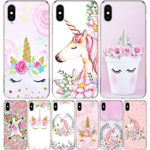 Unicorn flower Pink Cover Phone Case For Iphone 11 12 Mini Pro 7 6 X 8 6S Plus XS MAX + XR 5S SE 10 9 Art TPU Coque Capa Shell