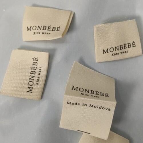 Soft cloth labels 1000PCS , 5 * 3 cm Custom natural cotton print label black clothing tags center fold