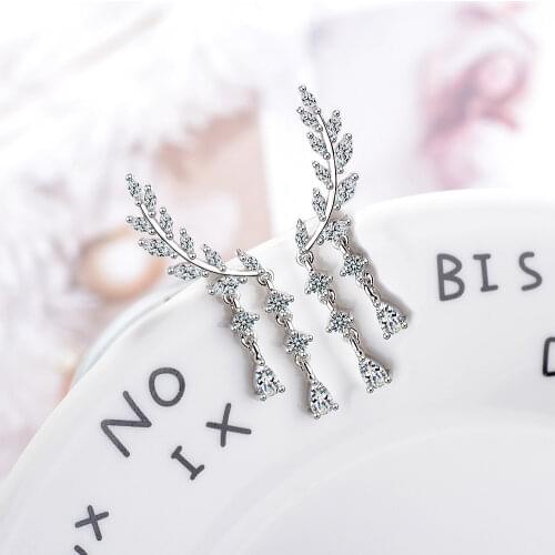 Hot Sale 925 Sterling Silver Wings Tassel Long Earrings Zircon Charms Fashion Stud Earrings For Women Girls Jewelry