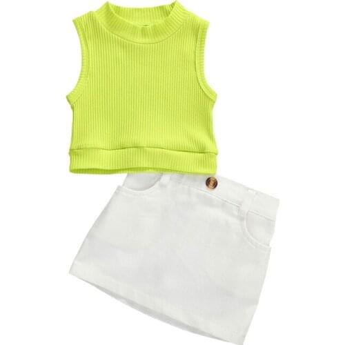 2020 Summer Toddler Kid Baby Girls Fashion Clothes Sets Solid Sleeveless Pullover Vest Tops+Mini A-Line Skirts
