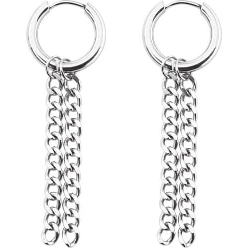 Korean Men/Women Punk fashion Earring tassel chain long eardrop pendant ear jewelry simple Stainless Steel Personality Earrings