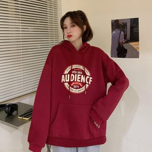 Fashion Letter Long Sleeve Hooded Sportswear Womens Autumn Winter New Style Loose And Lazy Pullover Top