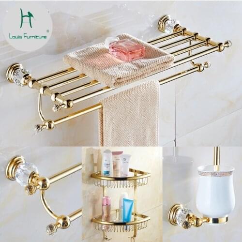 Louis Fashion Bathroom Furniture Sets gold-plated bath towel rack, towel rack, hardware pendant set, toilet rack, crystal