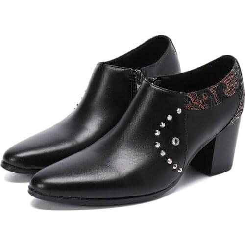 Mens High Heels Genuine Leather Dress Men Shoes Black Height Increase Wedding Shoes Mens Career Work Pointed Toe Shoes Big Yards