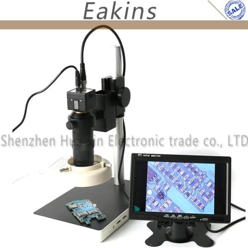 MINTRON 1/3 Inch CCD Color BNC Industrial Video Microscope Camera Set + 100X C-mount Lens + LED Ring Light +Stand+7" LCD Monitor