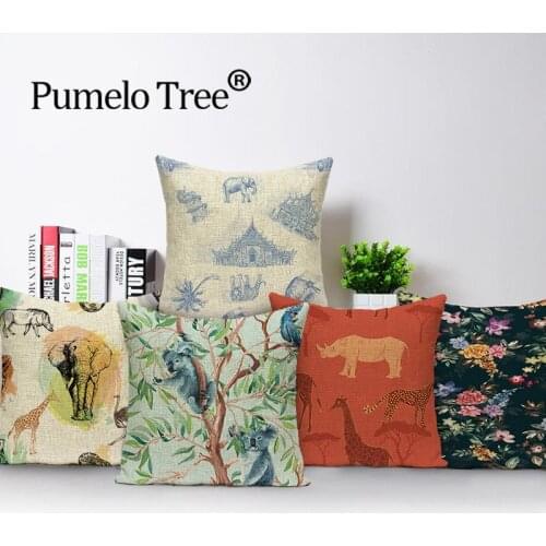 Tropical Plants Cushion Cover Jungle Animals Decoration Pillow Case Linen Cushions Covers Farmhouse Living Room Pillows Cases