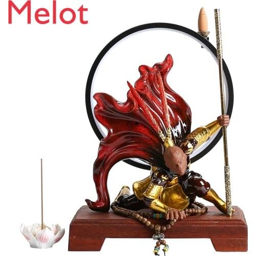 New Chinese Style Backflow Aroma Burner Home Sun Wukong Lamp Ring Zen Ornament Triumph Over The Buddha Home Living Figurine