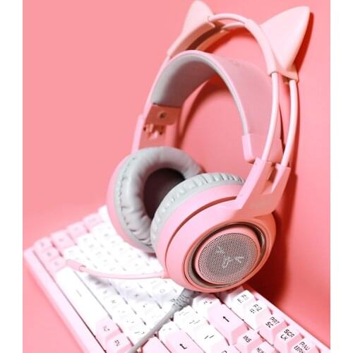 New Somic G951 PINK Cat Ear gaming headset 3.5mm wired stereo over ear girl game headphone for PC mobile phone
