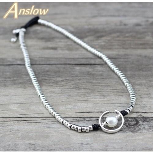 Anslow Fashion Jewelry Handmade DIY Beads Charm Wrap Moon Shape Imitational Pearls Women Party Necklace Jewelry LOW0047AN