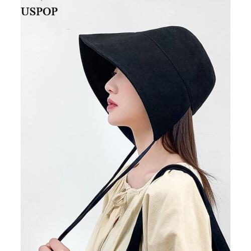 USPOP 2020 New bucket hats vintage lace-up bucket hats solid color cotton hats fashion summer sun hats