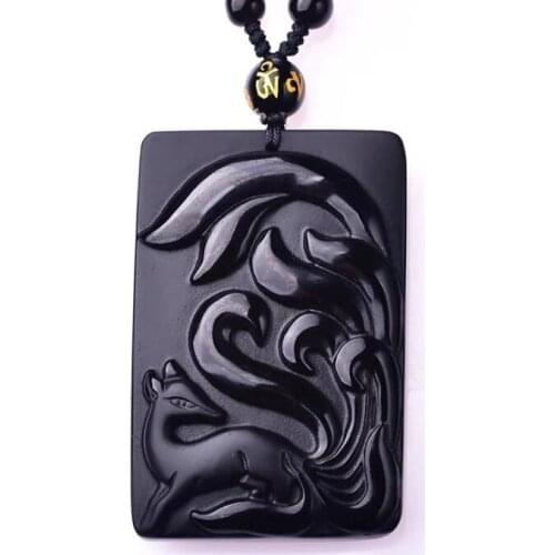 DropShipping Natural Obsidian nine tail fox Zhaocai Pendant Jewelry Gift Attract the opposite sex Mens Jewelry Womens Jewelry