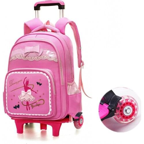 Cute Rolling Backpack Elementary School Bag Trolley Bags for Girls Wheeled Backpack Carry On Luggage with Two Wheels