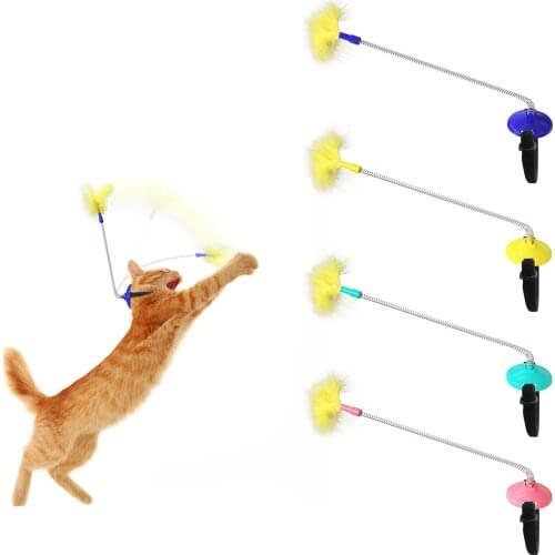 Self-amused Cat Teaser Toy Funny Head-mounted Feather Bouncing Stick Interactive Toy Cat Charmer Wand Boredom Toys