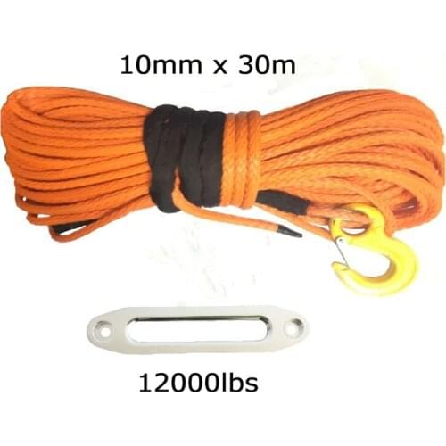 10mm x 30m synthetic winch rope with hook & 12000lbs hawse fairlead