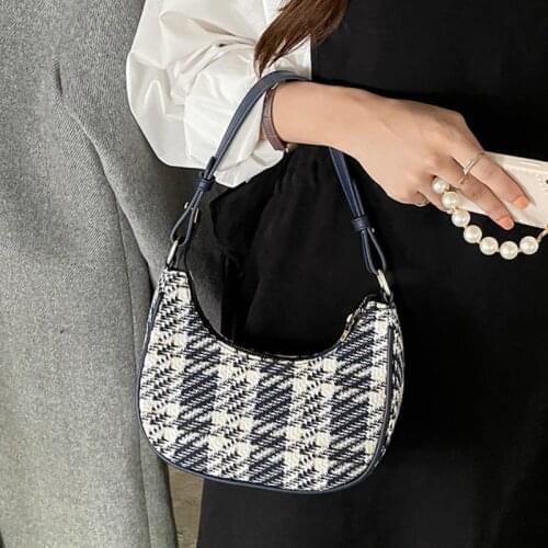 Retro Plaid Womens Hobos Shoulder Messenger Bag Fashion Ladies Half Moon Underarm Bags Vintage Female Small Tote Purse Handbags