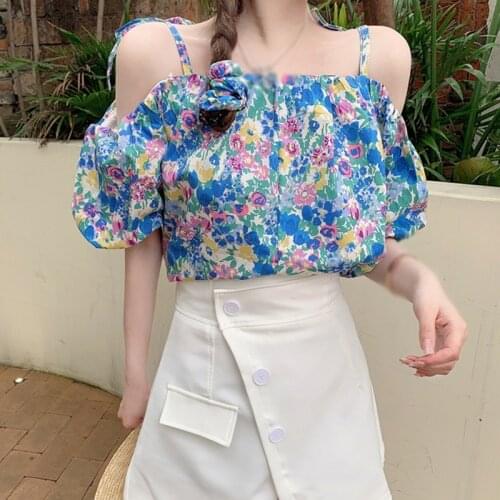 Slim Shirt Puff Short Sleeve Strapless 2021 Summer Fashion Temperament Off Shoulder Casual Chiffon Blouse Shirt Tops