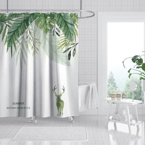 Tropical Green Plant Leaf Palm Cactus Shower Curtains Bathroom Curtain Frabic Waterproof Polyester Bathroom Curtain with Hooks