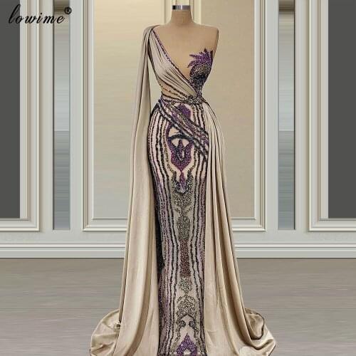 Handmade Sewing Beads Evening Dresses Long Sleeves Muslim Vintage Evening Gowns Woman Celebrity Dresses Vestido De Mujer Custom