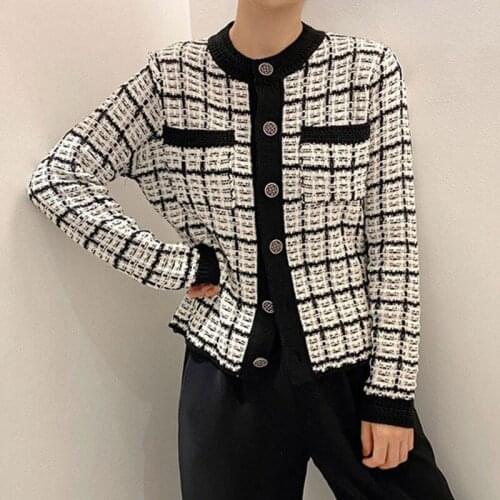 Vintage Korean Chic Cardigan Crop Top O-neck Long Sleeve Single Breasted Knitted Sweater Women Spring Autumn Coat