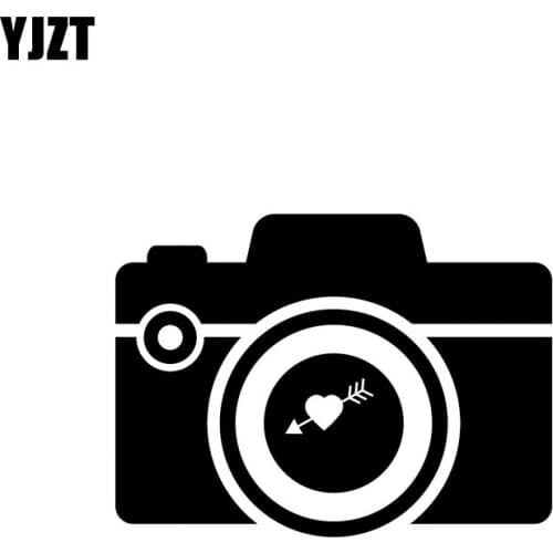 YJZT 15.3CM*11.3CM Vinyl Decal Car Sticker Camera With Heart With Arrow Black Silver C10-02287