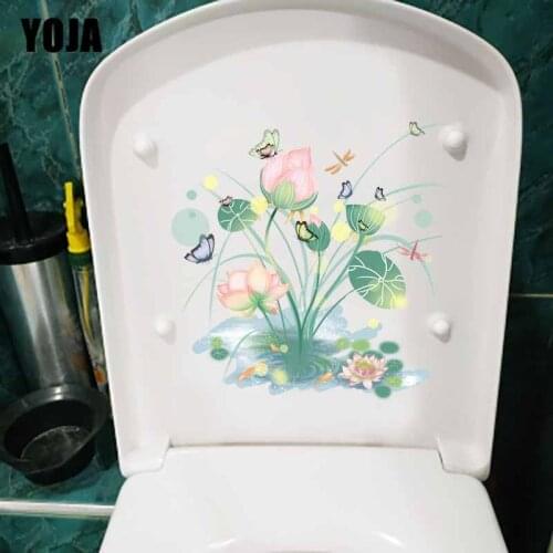 YOJA 22.8*22.5CM Butterfly Flying On The Lotus Creative Cartoon Home Wall Stickers Mural Toilet Decor T1-0868