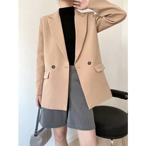 YYCZF Women 2021 Fashion Office Wear Double Breasted Blazer Coat Vintage Long Sleeve Pockets Female Outerwear Chic Tops
