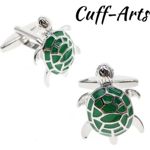 Cuffarts Fashion Men Cufflinks Jewelry Green Turtle Shaped Cufflinks Accessories Silver Cute Cuff Links Metal Cufflinks C10055