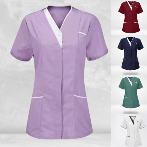 Women V-neck Tops for Women Nursing Uniform Summer Short Sleeve Nursing Blouse T-Shirt Plus Size M-3XL Nurse Uniform with Pocket
