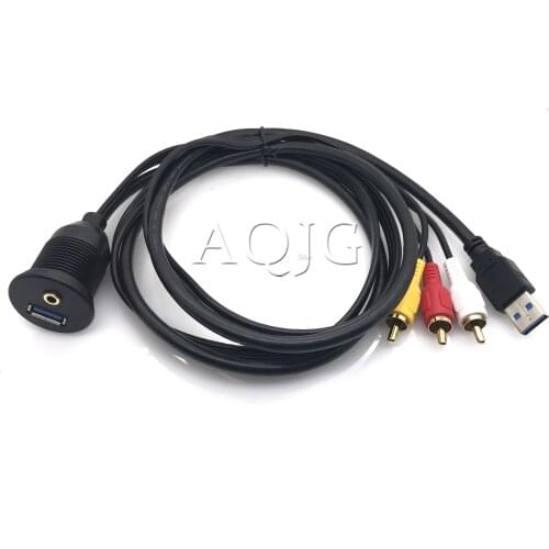 1m Car Dashboard Flush Mount Panel USB 3.0 3.5mm AUX RCA Extension Flush Mount Male to Female Cable Car Styling Dashboard