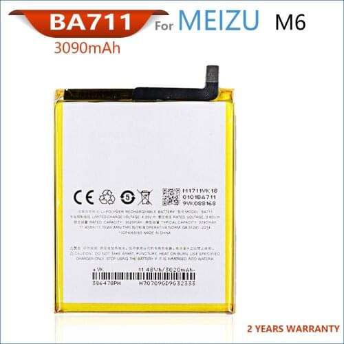 100% Genuine BA711 Battery For MEIZU M6 M711/M711C/M711Q/M711H 3070mAh Mobile Phone High Quality Original Batteries Bateria
