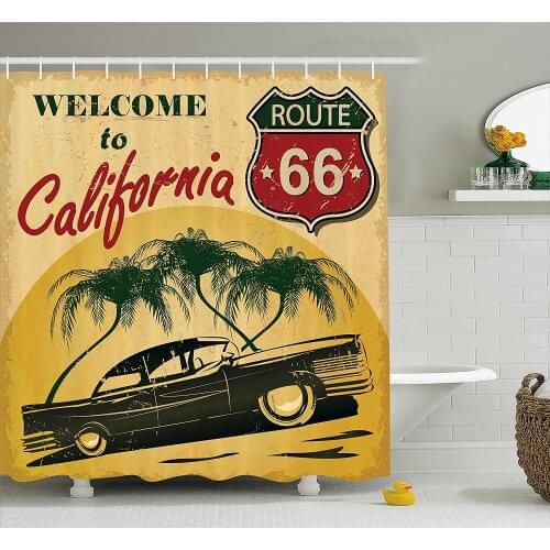 1960s Shower Curtain Retro Welcome to California Advertising Seat of Hollywood in Pop Art Style Neo Print Bath Curtains