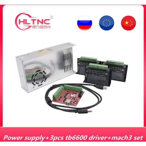 3pcs 1Axis TB6600 2/4 Phase Hybrid Stepper Motor Driver Controller+1 x4 axis breakout board+36V 9.7A switching power supply