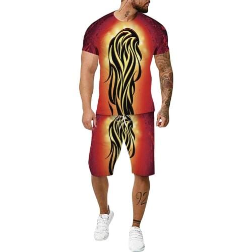 57# Mens Summer Casual Sports Suits 3d Large Size Fitness Outdoor Running T Shirt Shorts Two-piece Suit Male Clothes Sudadera