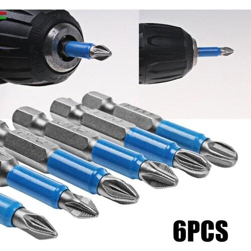 6Pcs 50mm PH1/2/3 Cross .Bit Drill Head Screwdriver Bits Hand Tools Anti Slip Electric Hex Shank Magnetic Screwdriver Drill Bit