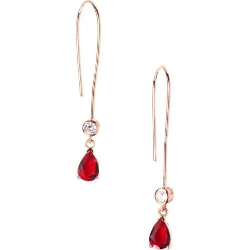 925 Sterling Earrings Drop Shaped with Red Zircon Stone