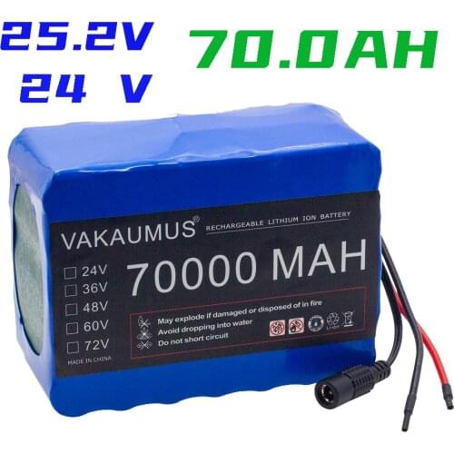 Large-Capacity Battery Pack 6S6P 24V 70AH 25.2V E-Bike Scooter Wheelchair Four-Wheeler 18650 Lithium Battery Pack BMS+ Charger