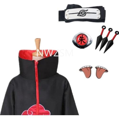 Anime Pain Costumes Akatsuki Suit Cloak Headband Ring Set Itachi Deidara Cosplay Robe Cape Halloween Gift Give away stickers