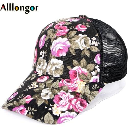 Mesh Baseball Cap Women Summer Hat Men 2020 Casquette femme Floral Print Sports Snapback hip hop Trucker Cap Black