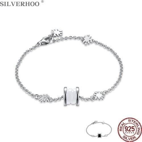 SILVERHOO 925 Sterling Silver Womens Bracelet Trendy Ceramics Scroll Wheel Charm Bracelets Female Luxury Jewelry Birthday Gift