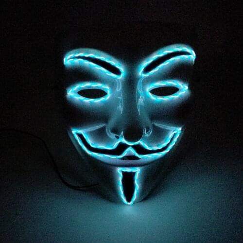 Halloween Anonymous Face Mask Cosplay Guy Fawkes Glowing EL Wire Hacker Mask For Party Supplies