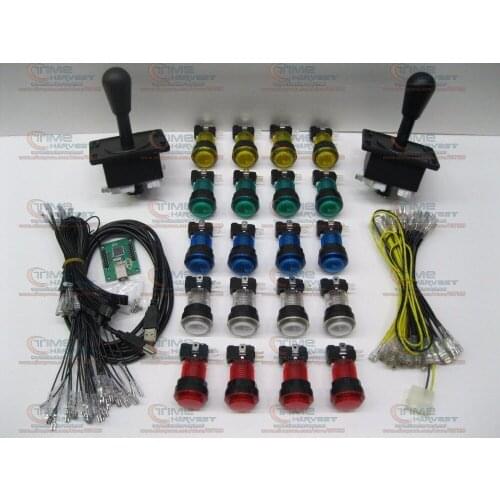 Arcade parts Bundles kit With 2 player USB Encoder Amercian Joystick Transparent surround illuminated buttons LED cable wires