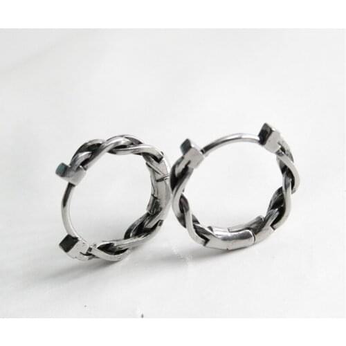 Twist Braid Ear Buckle Silver Color Titanium Steel Ear Buckle Retro Personality Mens Motorcycle Party Ear Buckle Jewelry Gifts