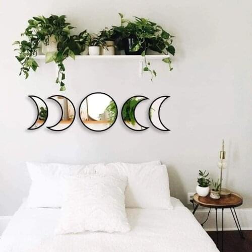Moon cycle Wall Mirror Nordic Style Wooden 3D eyes Wall Decoration Mirror Explosion Room Decoration Bohemian Style Home Design