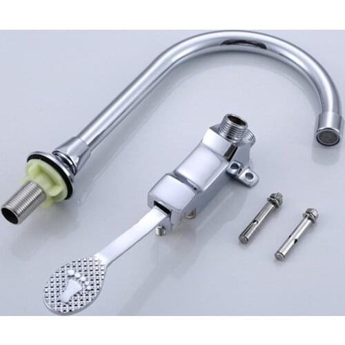 Switch Control By Floor Foot Pedal Valve Copper Bathroom Basin Faucet Single Cold Tap Hospital Hotel Pedal Water Faucet