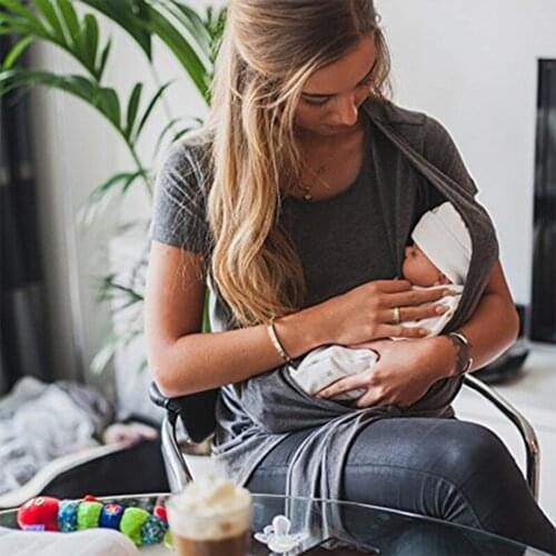 Maternity Multifunctional Nursing Clothes Casual Solid Nursing Tops Breastfeeding T Shirt Pregnant Women Short Sleeve T-shirts