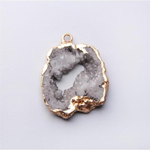 Wholesale Gray crystal Druzy Quartz natural gray Stone Necklace Pendant Jewelry Gold Pendant Women Gift Jewelry druzy DIY