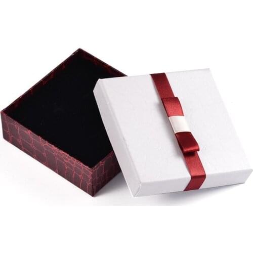 Pandahall 10pcs Rectangle Jewelry Set Cardboard Boxes for gifts packaging Box White with Sponge and Ribbon F60