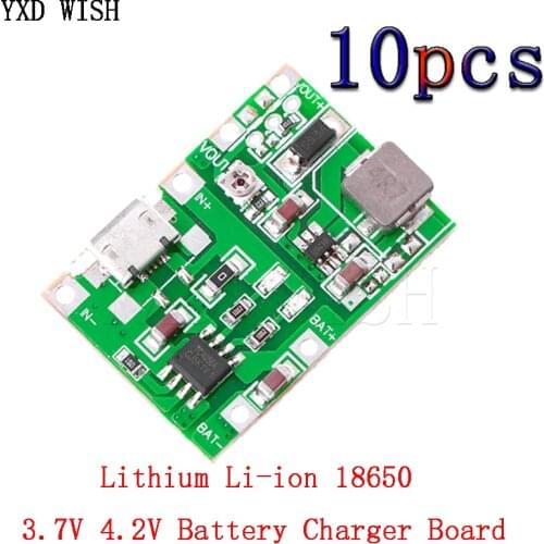 10pcs Lithium Li-ion Battery Charger Board 18650 3.7V 4.2V Battery Charger Board DC-DC Step Up Boost Module TP4056 DIY Kit Parts