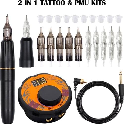 Professional Tattoo Machine Kit Permanent makeup machine Set with 2 Head LCD Tattoo Power For Tattoo Tattooist Beginner