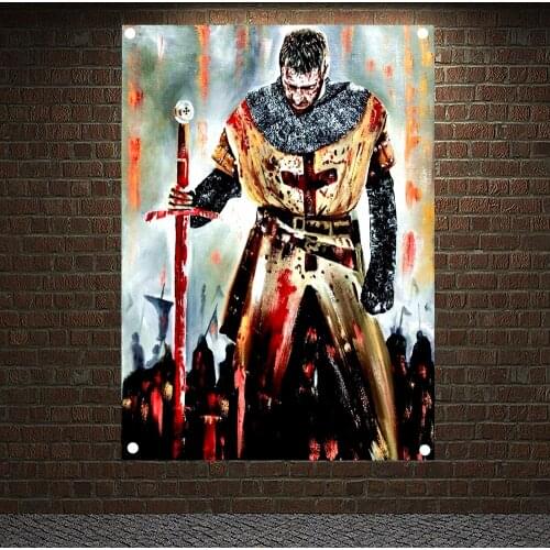 Retro Knights Templar Paintings Posters Wall Art Tapestry HD Wallpapers Home Decor Vintage Crusader Banner Flag Wall Sticker